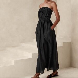 Banana Republic 6 Dress Black Taffeta Pleaded Bodice Lined Maxi Pockets